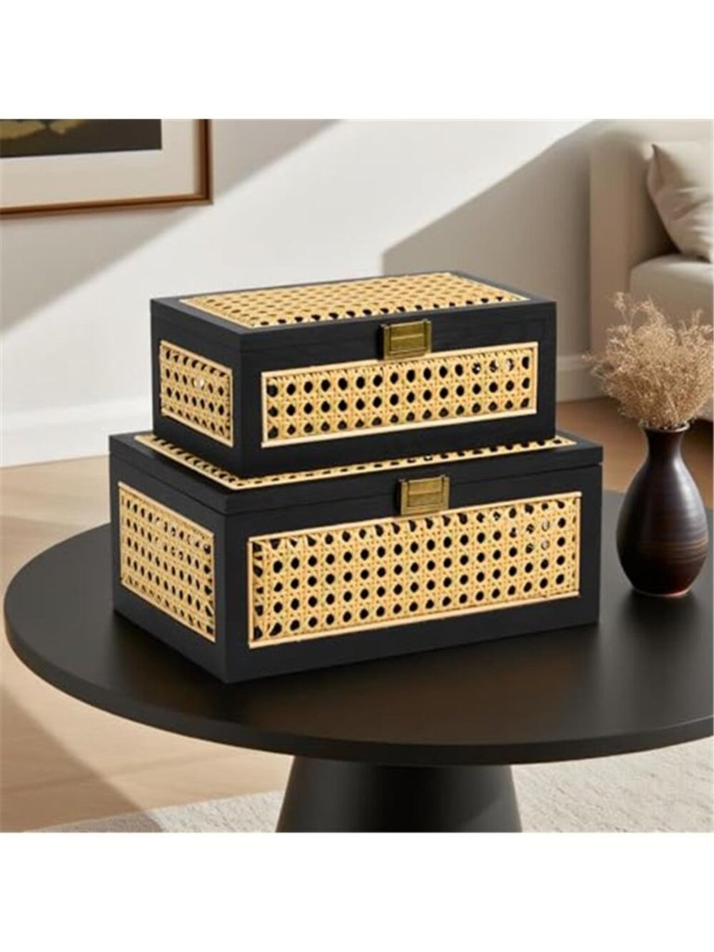 Rattan Storage Box Decorative Handmade Natural Wood Baskets with Lid - Picture 7 of 7